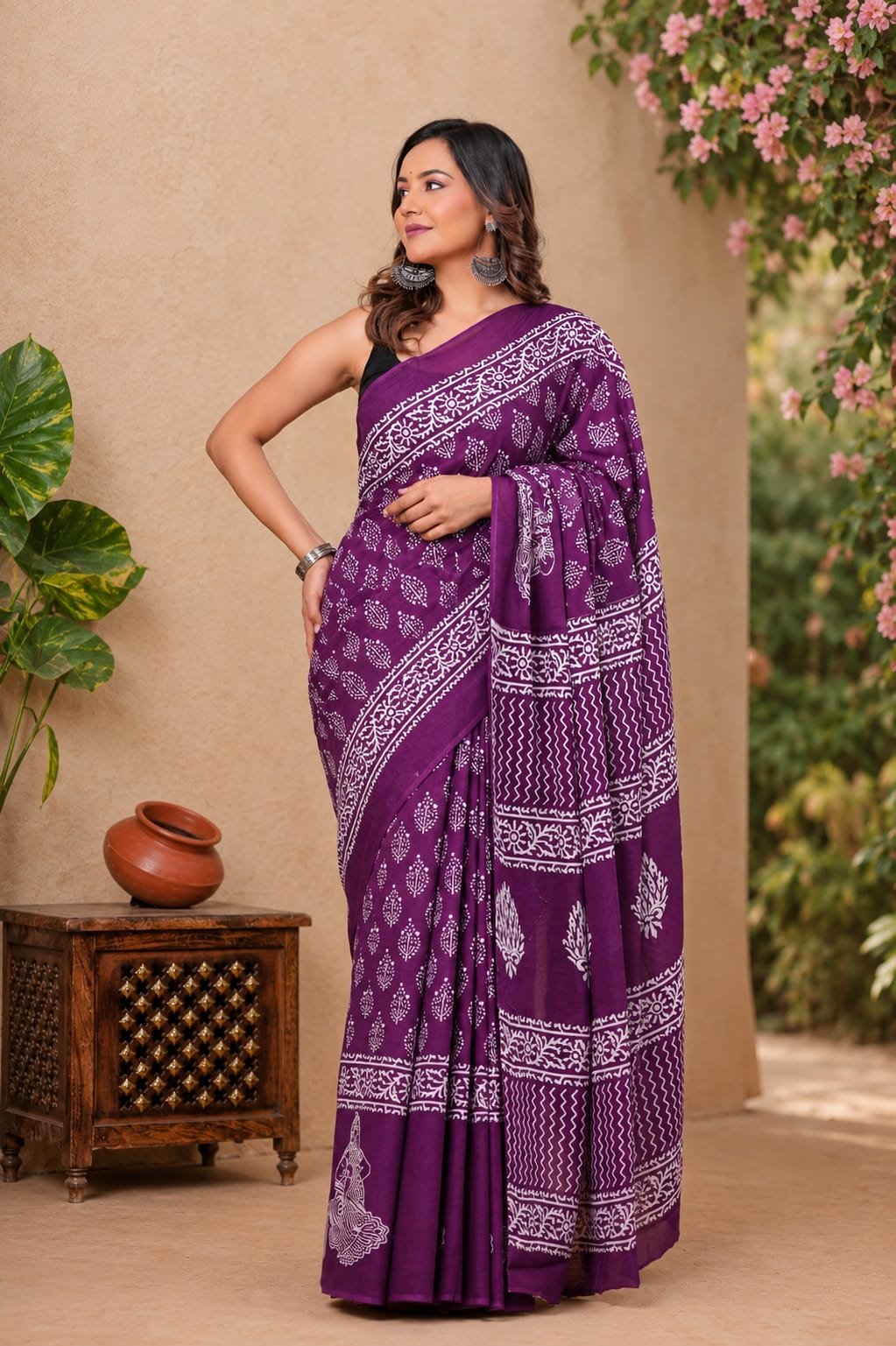 Deep Violet Bagru Mulmul Cotton